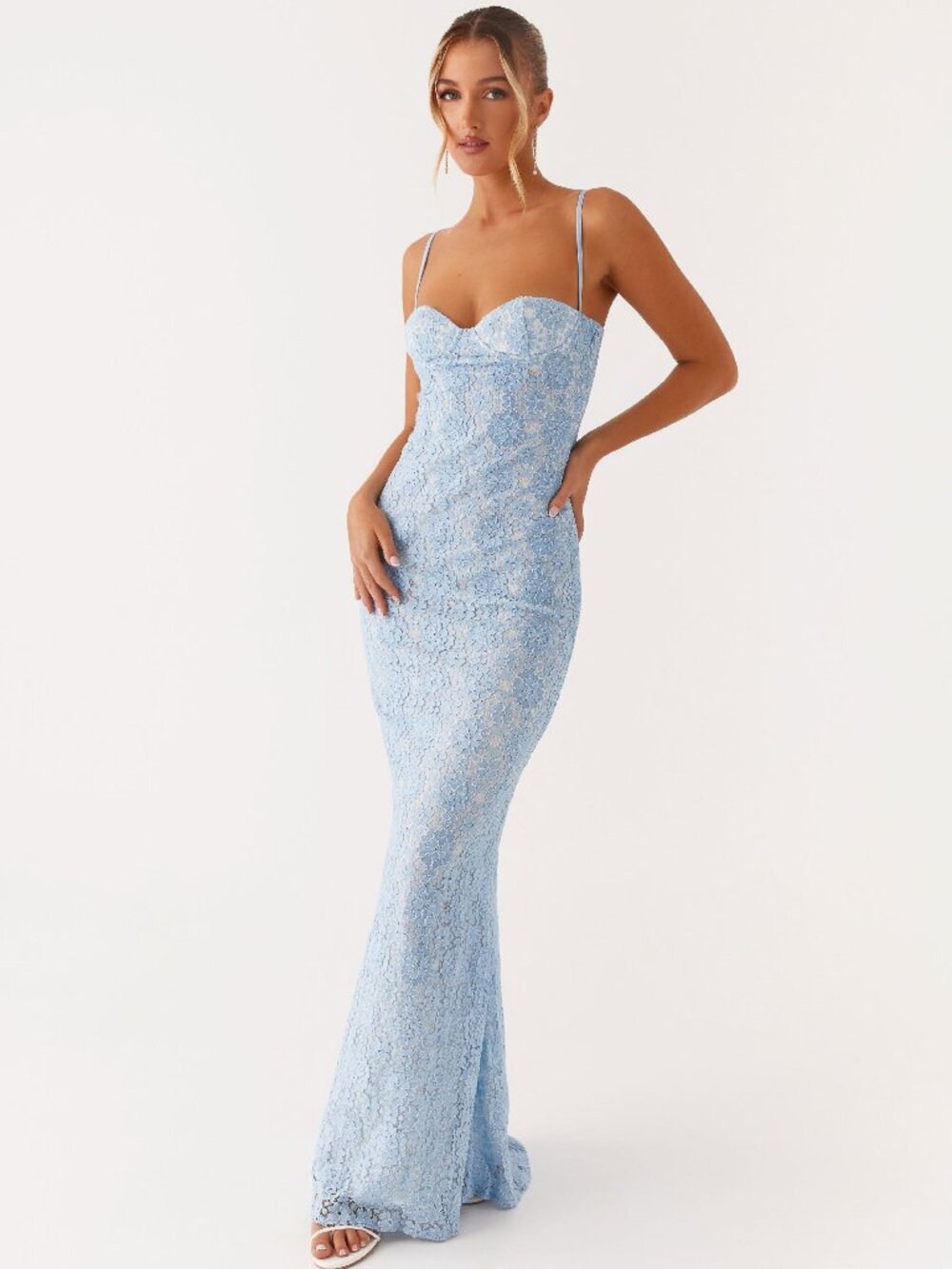 Peppermayo Sonia Blue Floral Lace Bustier Maxi Dress US 4 AU 8 NWT